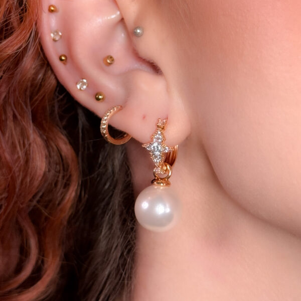 Kolczyki 2w1 z perełką i gwiazdami  - Stellar Pearl - obrazek 4