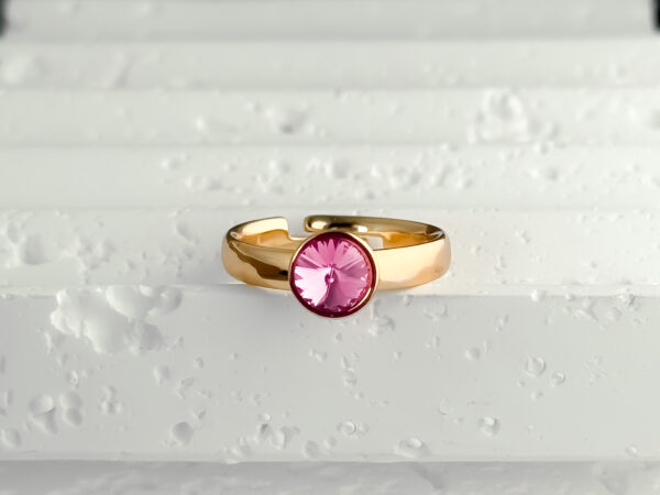 pozłacany pierścionek z różowym oczkiem - Pink Dot